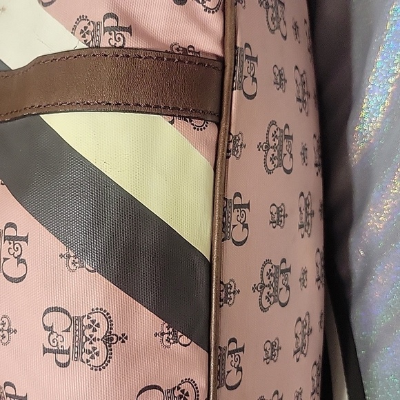 Y2K Vintage Juicy Couture Pink Monogram Brown Leather Duffle Bag Train Case Set - Picture 12 of 16